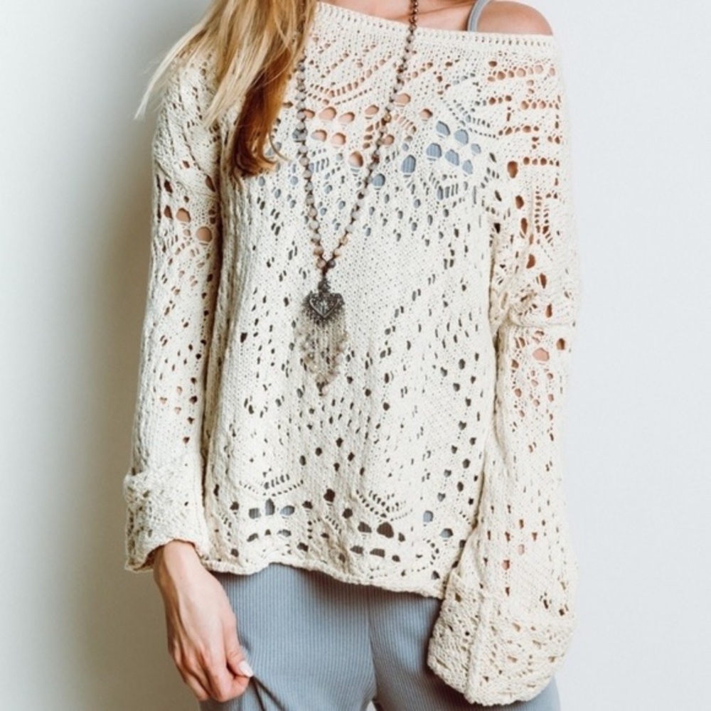 Free People Ivory Traveling Lace Sweater - Picture 7 of 13